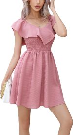 EXLURA Women's Summer Ruffle Casual Dress V Neck Lace A Line Backless Mini Dresses Flowy Wedding Guest Party Sundresses - Image 5